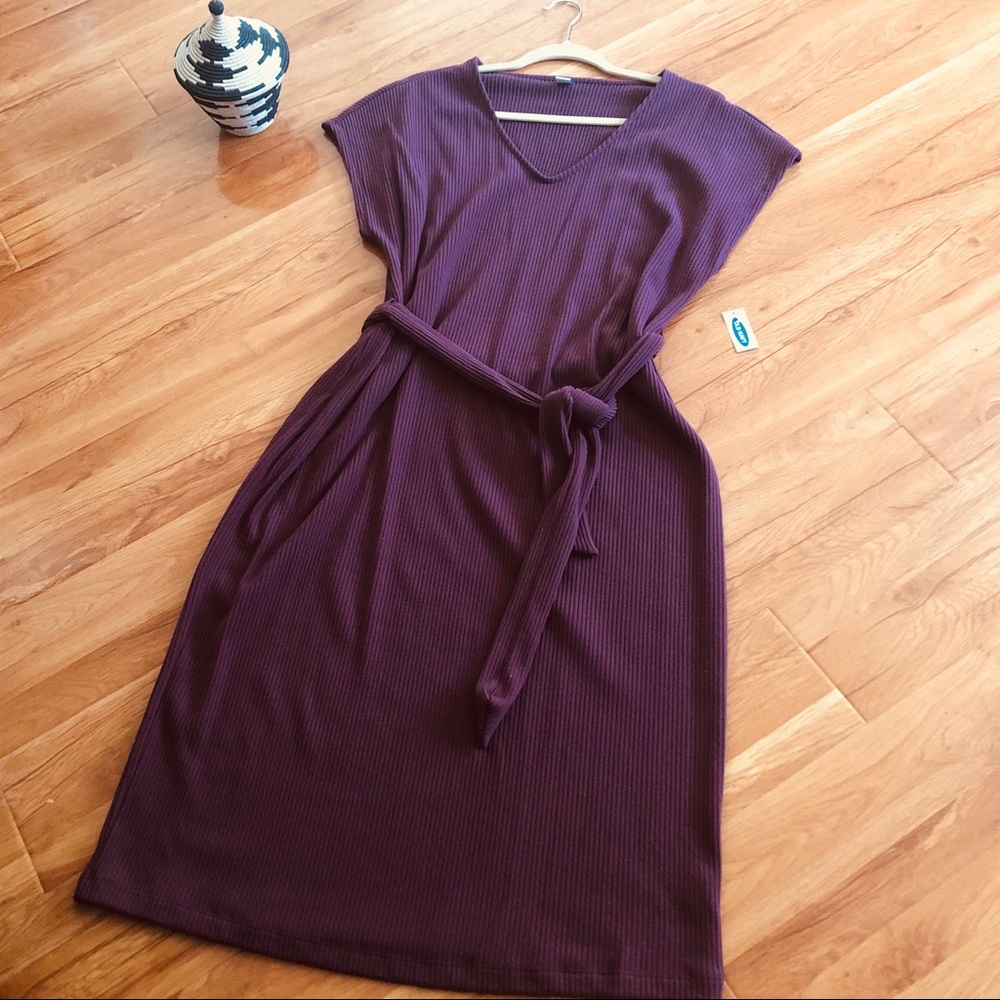 Old Navy Tie-belt Rib Knit Midi Dress- Burgandy